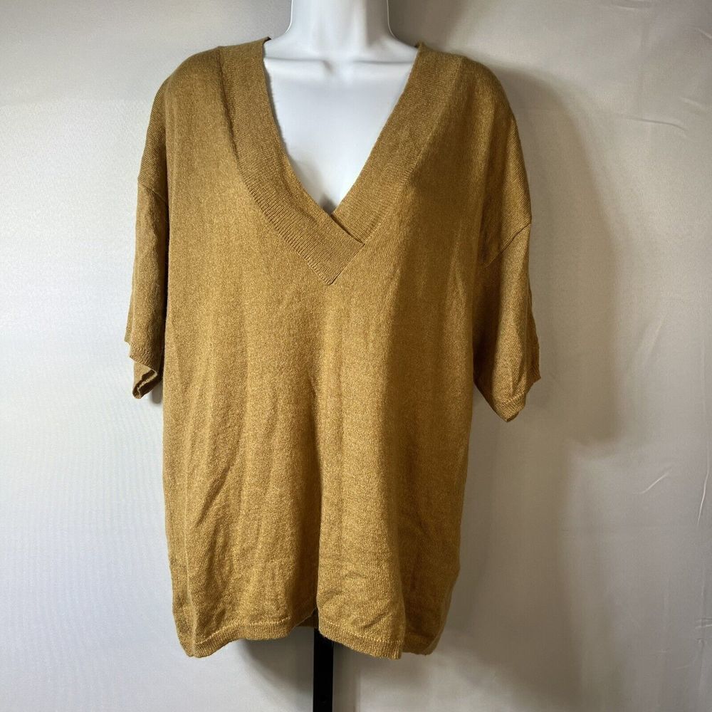 Monki Sweater Mohair Blend women Oversized Vneck Short Sleeves Size Small Amber